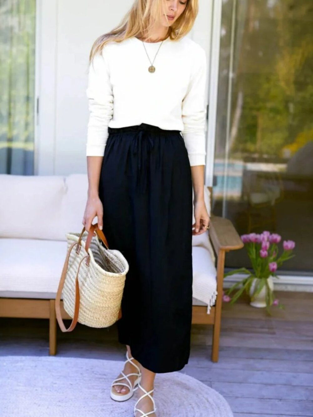 India Collection Emerson Fry Elastic Drawstring Waist Wrap Midi Skirt Sz Medium